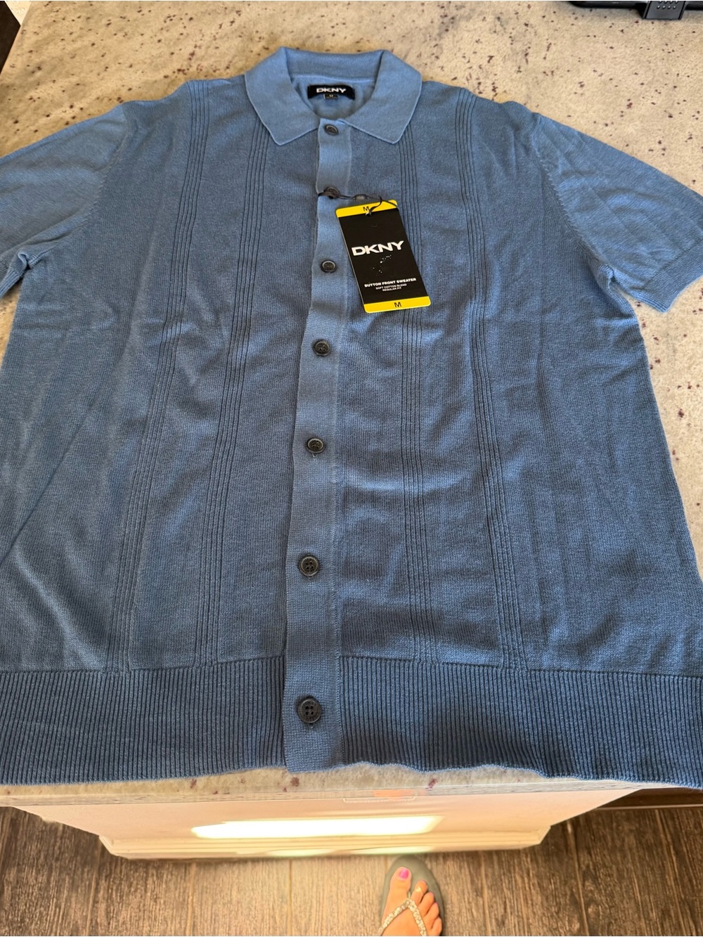 DKNY Men's Dusty Blue Short-Sleeve Button Polo